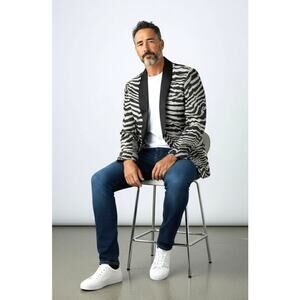 MR TURK Men’s Metallic Zebra Jacquard Smoking Jacket Size 44 California Made EUC